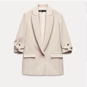 Zara Light Cream Relaxed Tailored Blazer